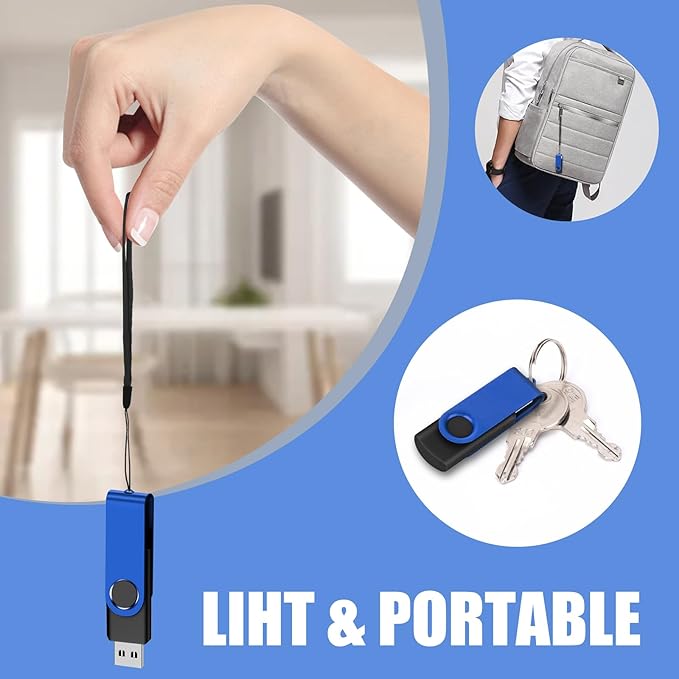 EASTBULL Flash Drive Bulk 8GB USB 100 Pack with Lanyards USB 2.0 Thumb Drive Bulk Memory Stick Swivel Pen Drive for Storage and Backup 8 GB 100 Pack, Blue