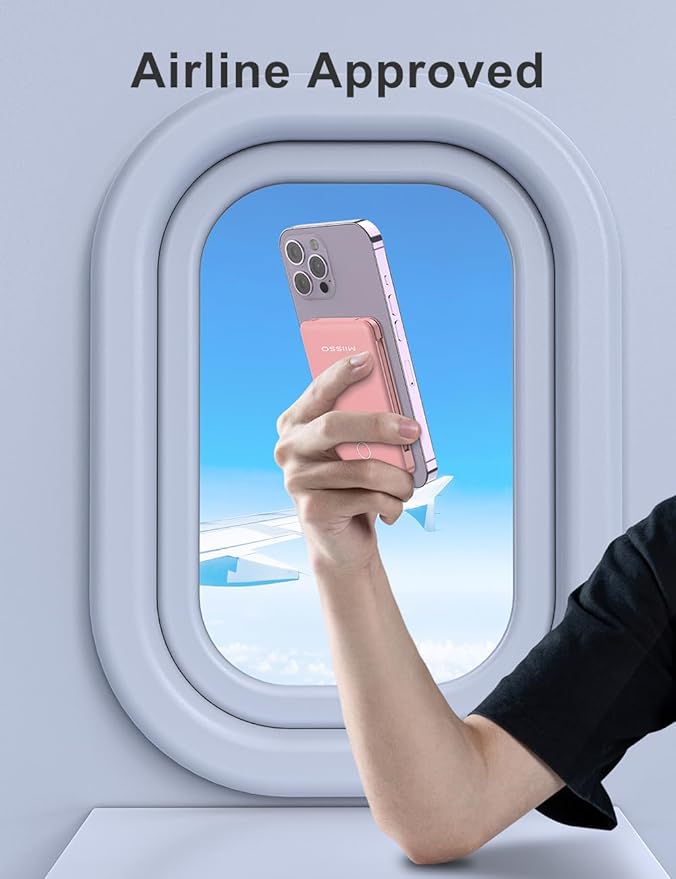 miisso 6000mah Ultra Slim Built in Cables Power Bank, Card Size Built in USB C Cords Battery Pack Portable Charger for Phones, 3 Output External Battery Pack Compatible with iPhone, Samsung, Pink