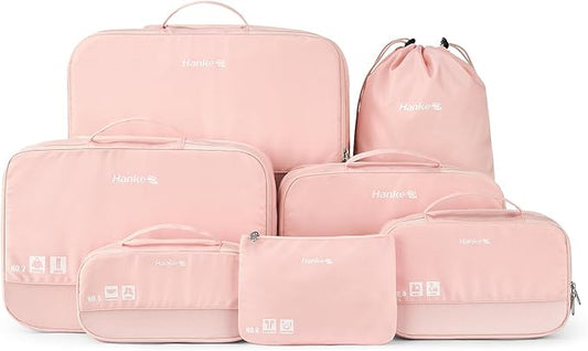 Compression Packing Cubes (Pack of 7), Expandable Luggage Organizer Bags, Hanke Packing Cubes for Travel, Double Zipper Durable Travel Packing Organizers for Suitcase Backpack and Carry-On