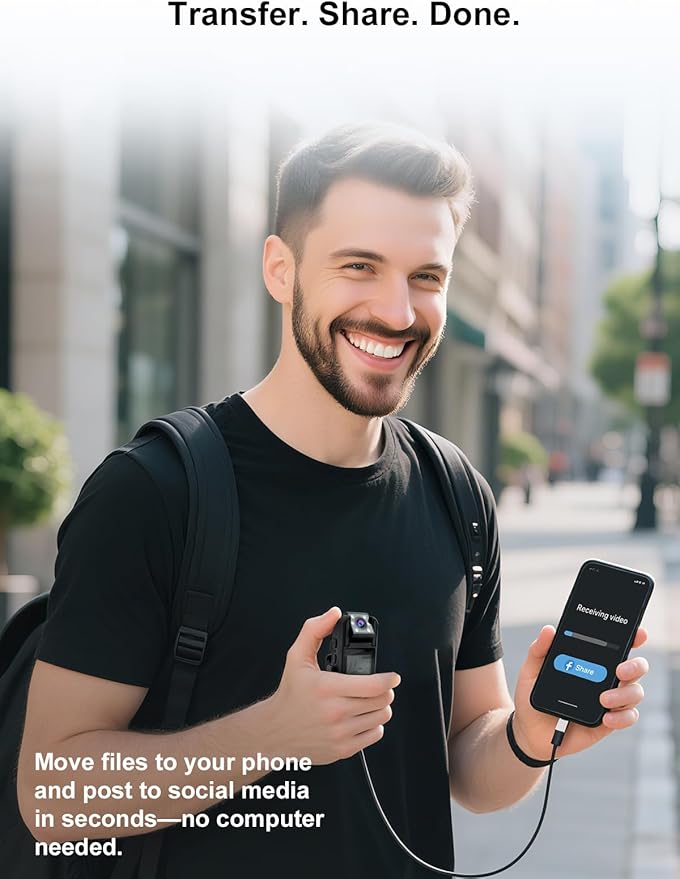 SPIKECAM Computer-Free Body Cameras with Audio and Video Recording, 6 Hrs 1080P Personal Small Bodycam with Photo, Night Vision, SOS Sound, Wearable Body Cam for Security, Running, Biking