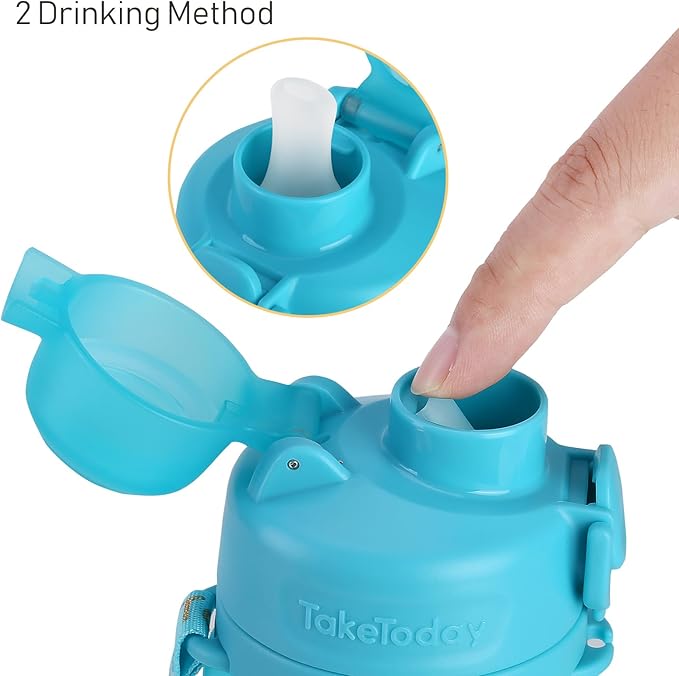 TakeToday Collapsible Water Bottles 20oz, Leak Proof, BPA-Free, Foldable Silicone Travel Water Bottle with Straw Strap for Cycling, Hiking, Outdoors