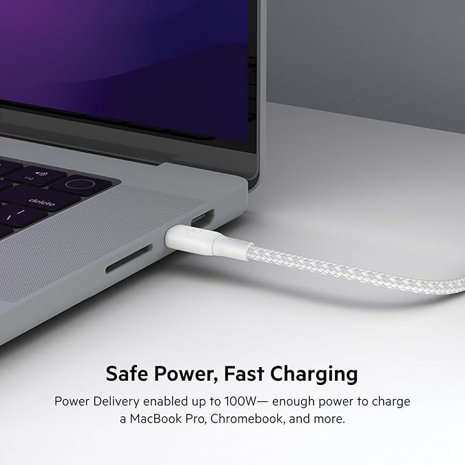 Belkin USB C to USB C Cable, 9.9ft, 100W - Type C Charger, iPhone Charger Cord, Soft, Braided, Flexible for iPhone 17, Galaxy S25, Pixel 10, Airpods, iPad Pro, Tablet & More, Travel Essentials - White