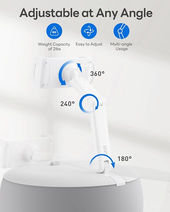 SAIJI Kindle Holder Pillow, Tablet Holder Compatible with 4.7-15.6” Kindle, Phone, Ipad, 360° Adjustable Tablet Stand for Bed with Flexible Dual Axis Arm & Microbead Cushion (Gray)