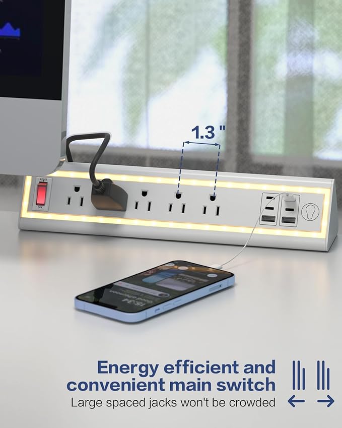 Desk clamp Power Strip (White, 5 Outlets & 6 USB Ports)