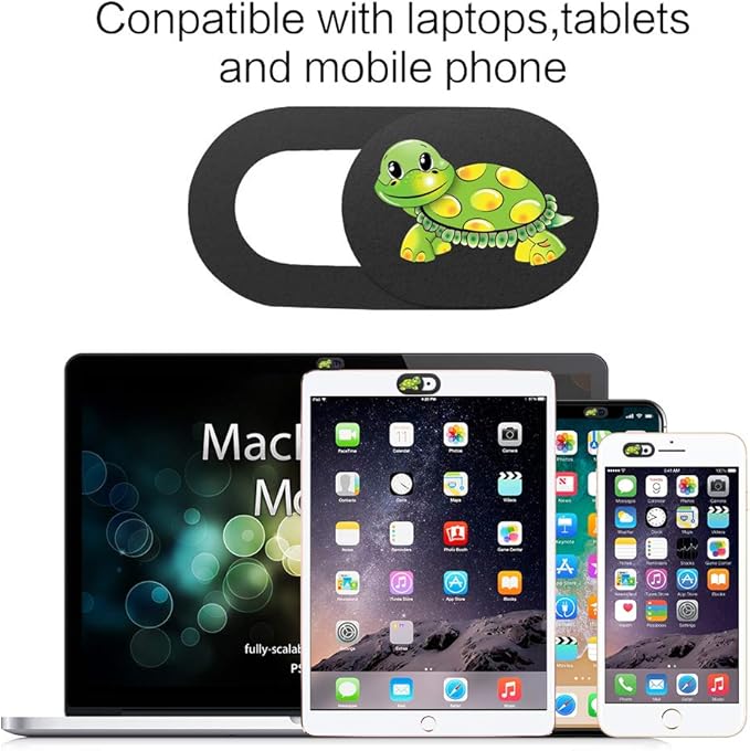 3 Pack Laptop Web Camera Cover Ultra Thin (0.027in) Webcam Cover Slide Turtle Printed for Laptop,Desktop,PC,Macboook,iMac,Computer,Smartphone