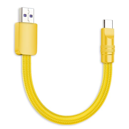 chubbycable Cute Chubby 120W Short USB C Cable Power Bank Fast Charging Cable Nylon Braided Charger Cord Compatible with iPhone 17-15 Series iPad, Yellow+Yellow, USB-A to Type-C, 0.82FT