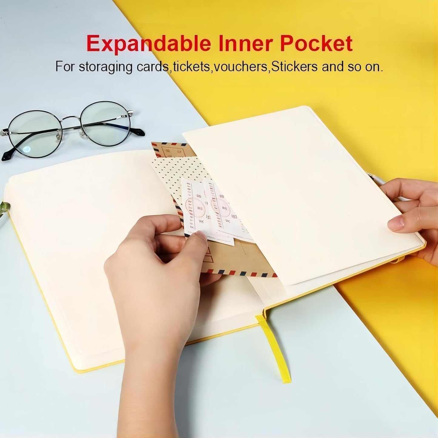 POPRUN A5 Lined Journal Notebooks, Leather Hardcover Thick Notebook for Writing, Business Work, Travel, School, College, Christmas, 5.5 x 8.3 inch, 240 Pages Classic Ruled Journals Notepad, Yellow