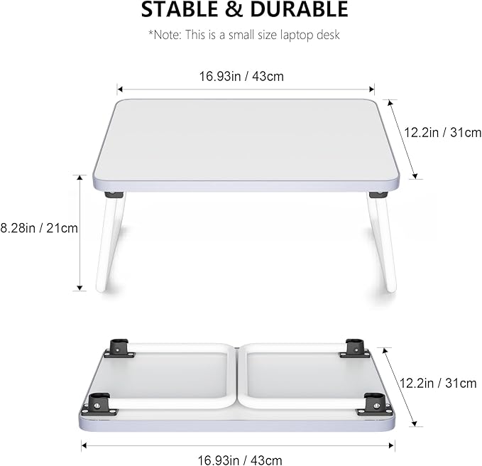 Foldable Lap Desks Laptop Tray for Bed or Couch,Portable Breakfast Serving Tray with Folding Legs,Lightweight Mini Table, Laptop Stand for Working, Reading and Writing,White
