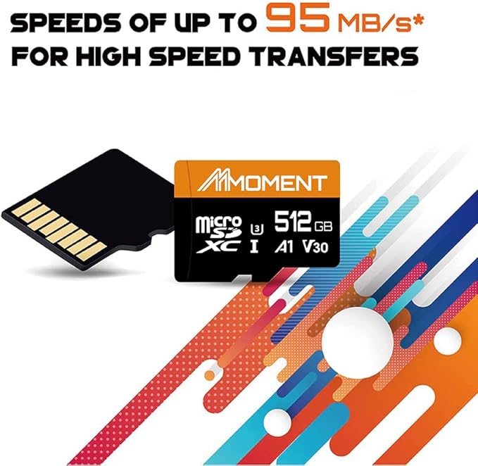MMOMENT 512GB Micro SDXC Card, A1, V30, UHS-I, U3, Class 10 Compatible, Read Speed Up to 95 MB/s,Write Speed Up to 70MB/s, SD Adapter Included