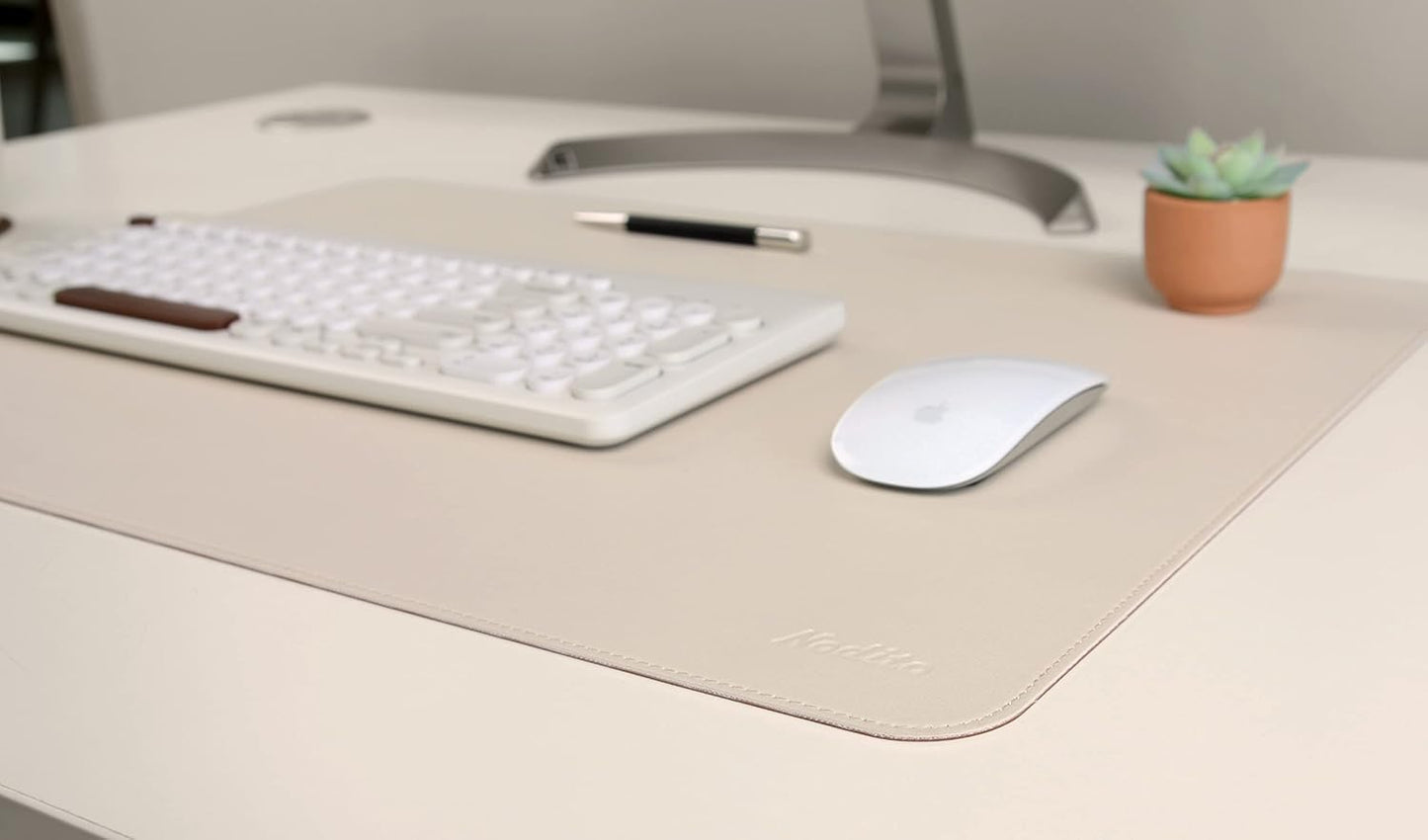 Dual-Sided Leather Desk Pad,Blotter for Laptop Computer,Mouse Pad,Writing,Drawing,Arts and Craft Mat (17"x35", Beige/Brown)