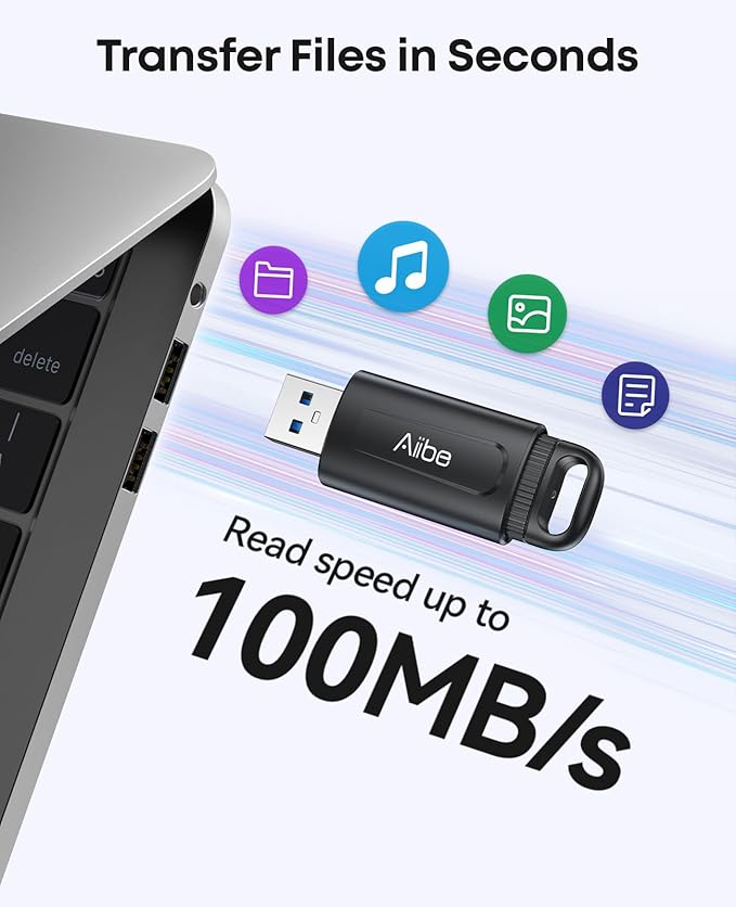 Aiibe 256GB Flash Drive USB 3.0 Thumb Drive USB Stick Retractable Memory Stick Jump Drive 256GB USB Flash Drive for PC Laptop (1 Pack Black)