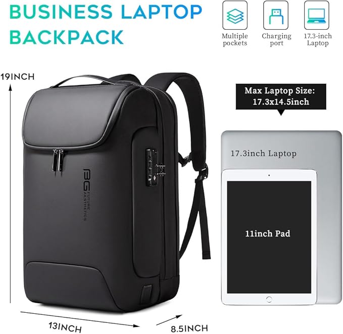 BANGE Men's Anti-Theft Backpack,Waterproof Fashion Travel Backpacks,High Tech Backpack with USB3.0 Charging Port,Business Laptop Backpack Fits 17.3 Inch Notebook…