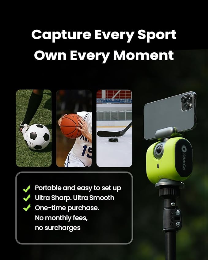Chameleon AI Auto Sports Action Camera - 4K 60FPS Soccer Camera and Basketball Tracking Camera for Team Sports, Live Streaming, No Subscription, Works with iOS & Android (Lemon Green)