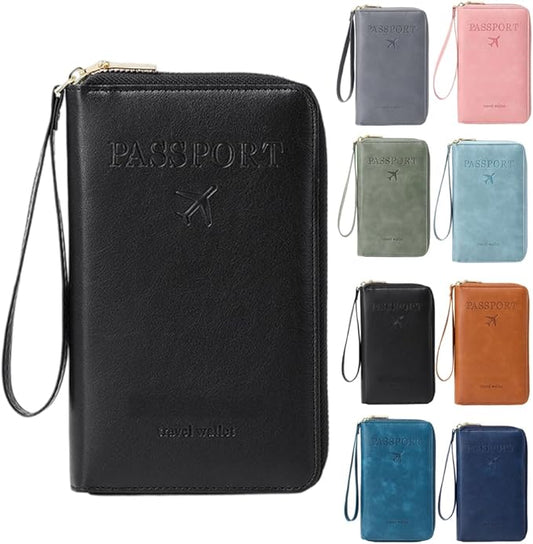 RFID Passport Holder for Wallet,RFID Blocking Document Organizer Clutch Bag, Credit Cards Case Cover Travel Wallet (Black)