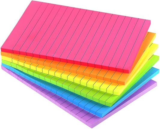 Lined Sticky Notes 4X6 in Bright Ruled Stickies Colorful Super Sticking Power Memo Pads, 45 Sheets/pad, 6 Pads/Pack
