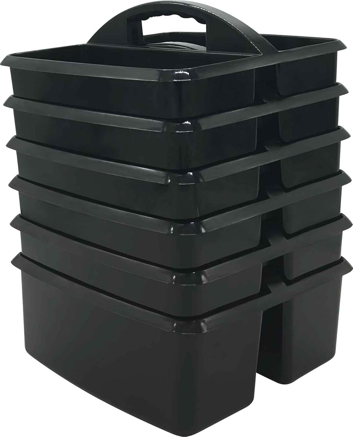 Teacher Created Resources Black Portable Plastic Storage Caddy for Classrooms, Kids Room, and Office Organization, 3 Compartment, 9.25" D x 9" W x 5.25" H, 6-Pack