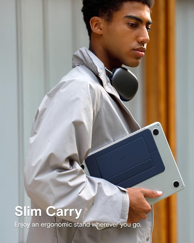 MOFT Laptop Stand for Desk, Adhesive Airflow Laptop Cooling Riser for Heat Dissipation with 2 Adjustable Viewing Angles, Foldable & Portable Computer Stand Compatible with Laptops 11"-16", Navy Blue