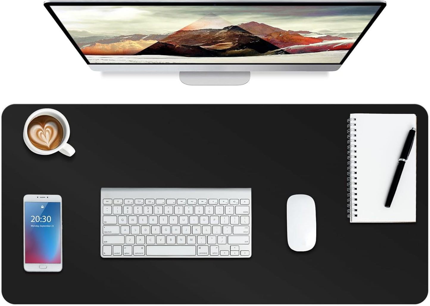 Boutilon Leather Desk Pad Protector,Non-Slip Mouse Pad,Laptop Desk Pad,Office Mouse Mat,Waterproof Leather Desk Blotter,Desk Writing Pad for Office and Home (L-Black,35"x 17")