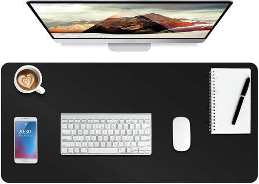 Boutilon Leather Desk Pad Protector,Non-Slip Mouse Pad,Laptop Desk Pad,Office Mouse Mat,Waterproof Leather Desk Blotter,Desk Writing Pad for Office and Home (L-Black,35"x 17")