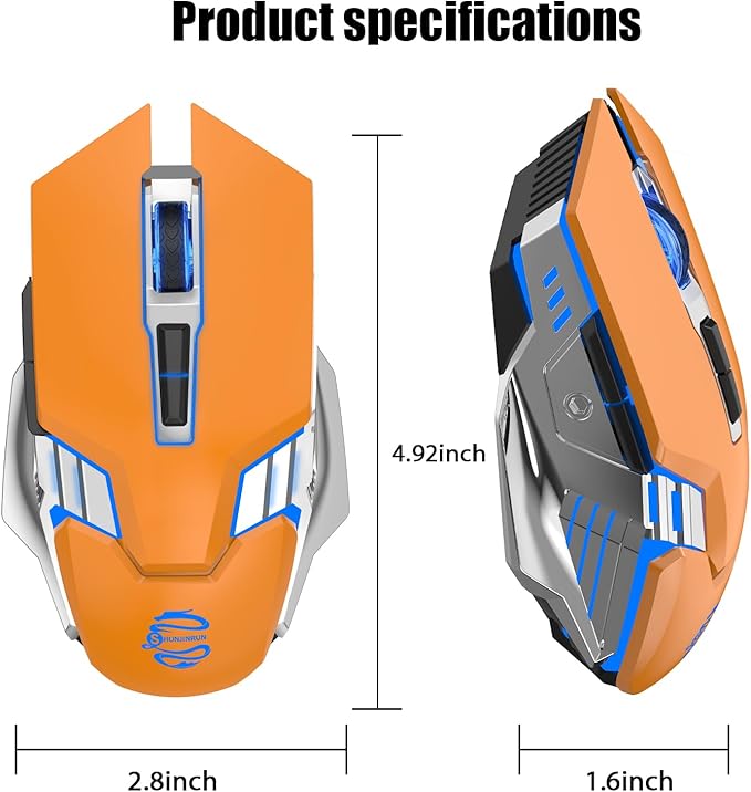 Bluetooth Wireless Gaming Mouse, 2400 DPI, RGB Backlit, Rechargeable Cordless Computer Mouse for Laptop PC Mac Macbook Air/Pro iPad Chromebook Office Gamer - Orange