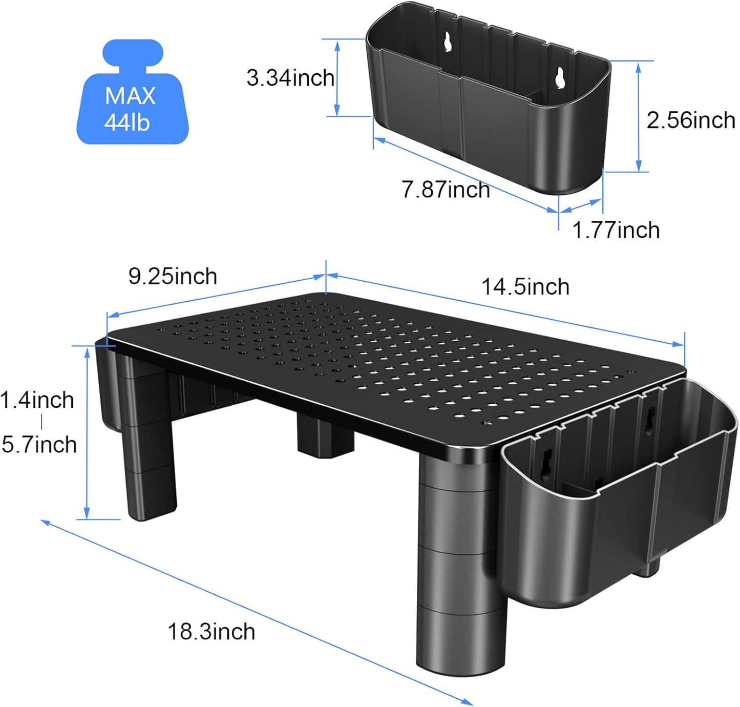 Pholiten Monitor Stand with Storage Drawer | Desk Organizer Riser for Computer Screens, Laptops | Office & Home Workspace Solution, 44lbs Capacity Weight，Black
