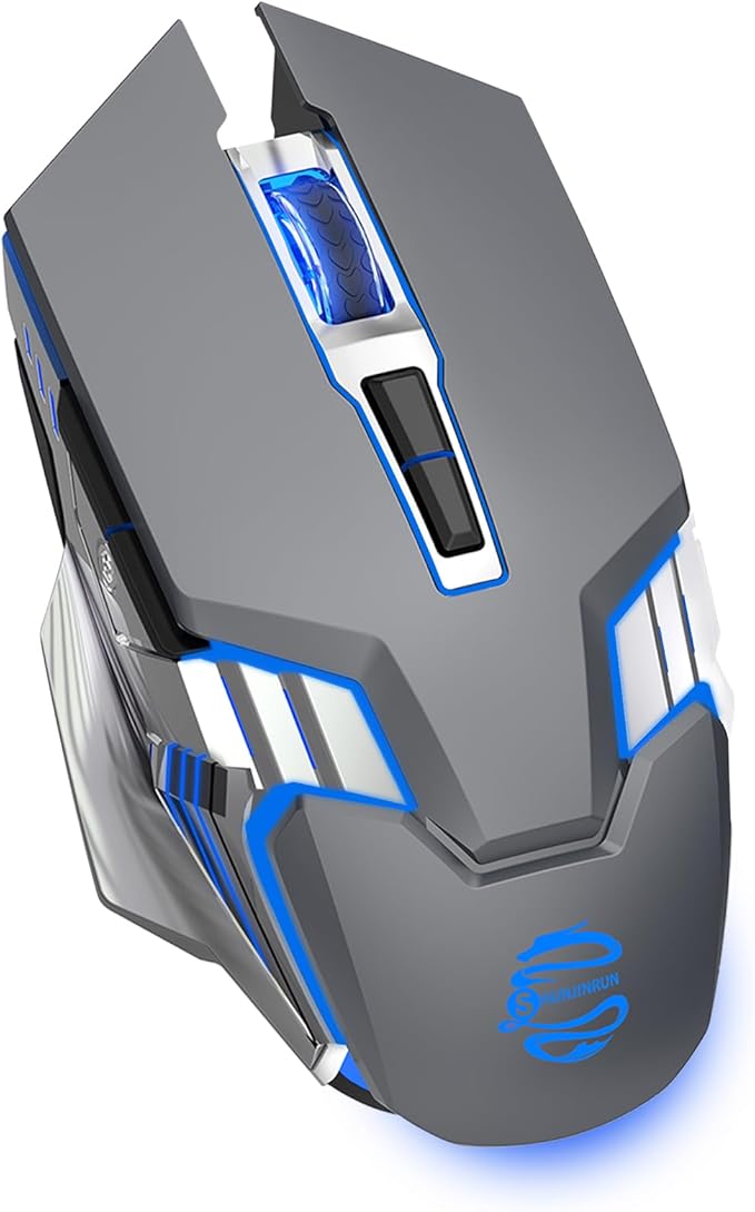 Bluetooth Mouse, Wireless Gaming Mouse with 800mAh Rechargeable Battery, 3 Modes(BT5.0/3.0+2.4G), 7 Buttons, Ergonomic RGB Light up Computer Mouse for Laptop/PC/iPad/Tablet/Mac/Office/Games - Grey