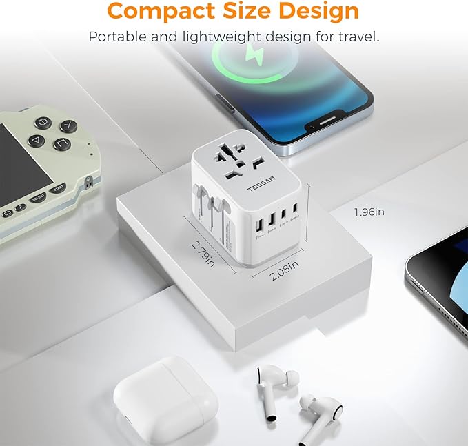 TESSAN Universal Travel Adapter 21W, International Plug Adaptor with 2 USB C Wall Charger 2 USB A Ports, Worldwide Power Outlet Travel Essentials for US to European EU UK AUS (Type C/G/A/I)