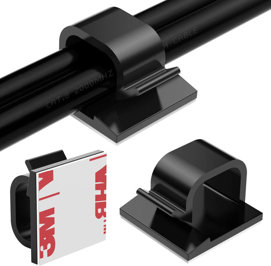 Large Cable Clips 40pcs with Strong Adhesive Tapes,Wire Holder Organizer Cord Management for Car, Office and Home (Black- L05(40PCS))