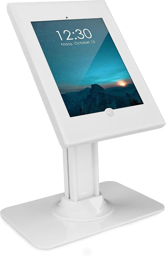 Mount-It! Anti-Theft Tablet Kiosk, Locking Countertop Tablet Enclosure with Freestanding Base, Universal Enclosure for iPads Gen 7, 8, 9 and 10, iPad Pro, iPad Air, White