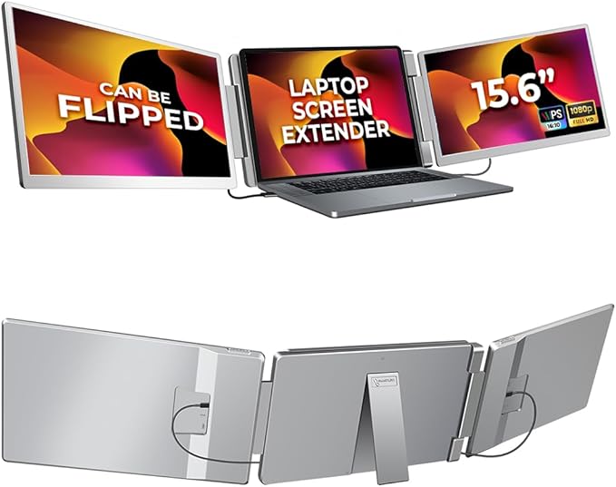 Laptop Screen Extender for Triple Display - 15.6" FHD 1080P Portable Monitor, Detachable, Plug & Play Dual Monitor Extender for 12"-18.5" Laptops, Compatible with Windows/Mac/Android/Chrome/PS3/PS4