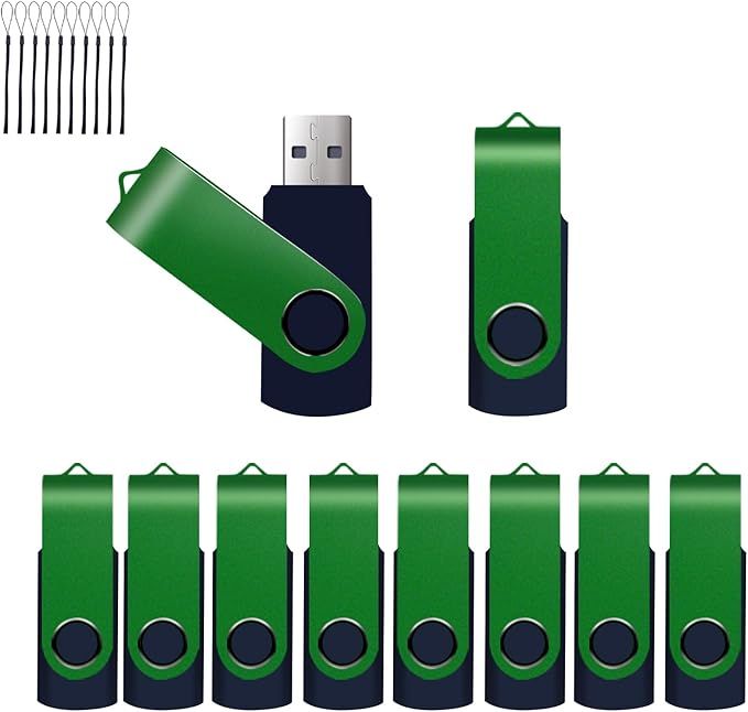 10 Pack 32GB USB Flash Drive,XUANREG USB 2.0 Thumb Drives Bulk Drive Memory Stick with Sticker Paper and Lanyards, Bulk USB Drives Green