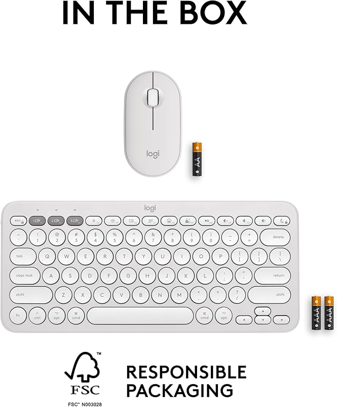 Logitech Pebble 2 Combo for Mac, Wireless Keyboard and Mouse, Slim, Quiet and Portable, Customizable, Bluetooth Mouse and Keyboard, Easy-Switch, for macOS, iPadOS - Tonal White