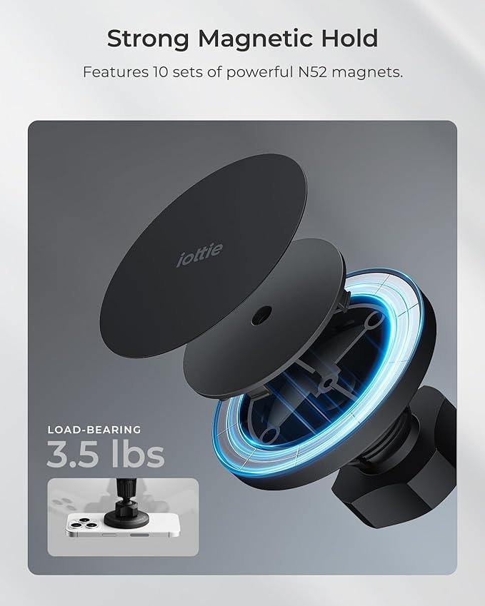 iOttie iTap 3 Magnetic Air Vent Car Mount Phone Holder with Magnetic Ring Adapter. Compatible with iPhone, Samsung Galaxy, Google Pixel, Huawei, LG, and All Qi Compatible Smartphones