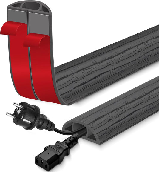 Floor Cord Cover for Wires on Floor Self Adhesive Cord Hider Floor Cable Management Wire Covers for Cords Protector Prevent Cable Trips Cord Cavity W 0.59" x H 0.31", Deep Gray Wood, 3.3Ft