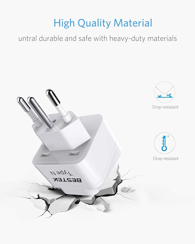 BESTEK Brazil, South Africa Travel Plug Adapter, Grounded Universal Type N Plug Adapter BR to US Adapter - Ultra Compact for Brazil, South Africa and More, 3 Pack