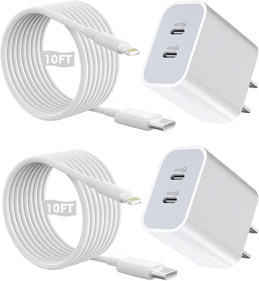 iPhone Charger Fast Charging 10 ft,[Apple MFi Certified]2Packs PD USB C Wall Charger Block 2in1 Adapter Apple Fast Charger 10FT USB C Lightning Cable for iPhone 14 Pro Max/14 Pro/14/13/12/11 Pro Max/X