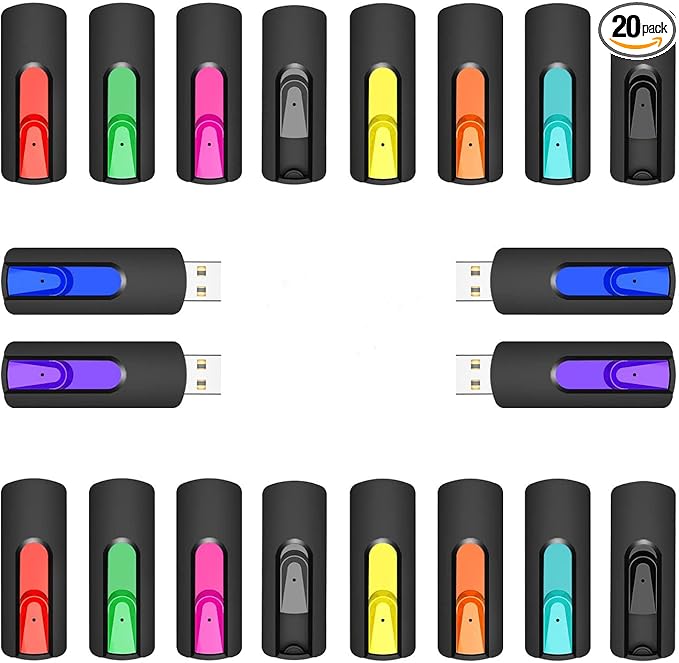 RAOYI 20Pcs 4GB USB Flash Drives Slide Retractable Memory Stick Bulk USB 2.0 Thumb Drive Jump Drive Zip Drive USB Sticks Data Storage Backup for PC Mac (4G, 10 Mixed Color)