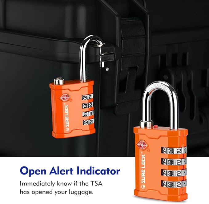 SURE LOCK TSA Accepted 4 Dig Heavy Duty Big Combination Luggage Padlock All Metal Travel Lock for Equipment Hard Case Luggage Gun Case Gym Locker Pelican Vault Lock (2, Orange)