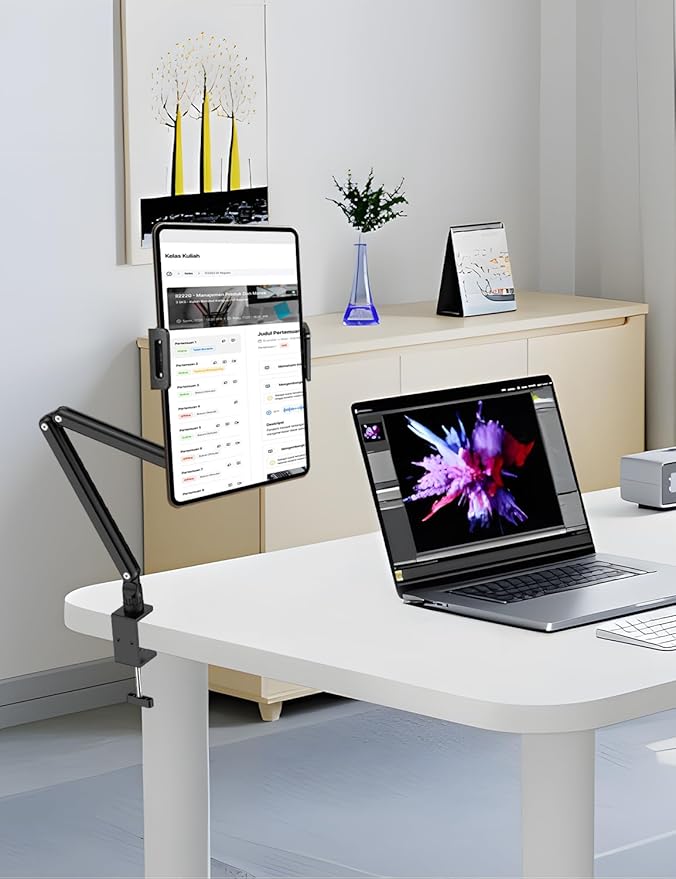 Adjustable Aluminum Tablet Stand, Foldable Arm for Desk/Bed, 360° Rotation, Compatible with iPad Pro 12.9/11, Air, Mini, Samsung Tabs, Nintendo Switch, 5.1''-15.9'' Devices - Sturdy & Portable