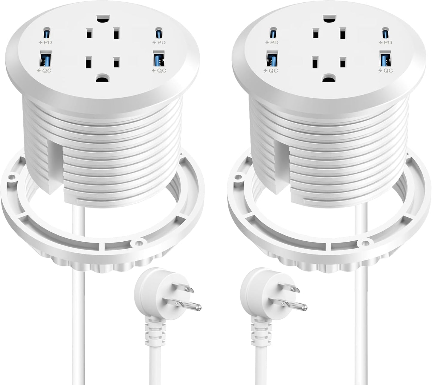 3 inch Desktop Power Grommet USB C,65W Fast Charging Station,Furniture Recessed Power Strip,2 Outlets,4 USB Ports,Flush-Mount for Desktop, Workspace Essential Desk Outlet,2 Pack (White)