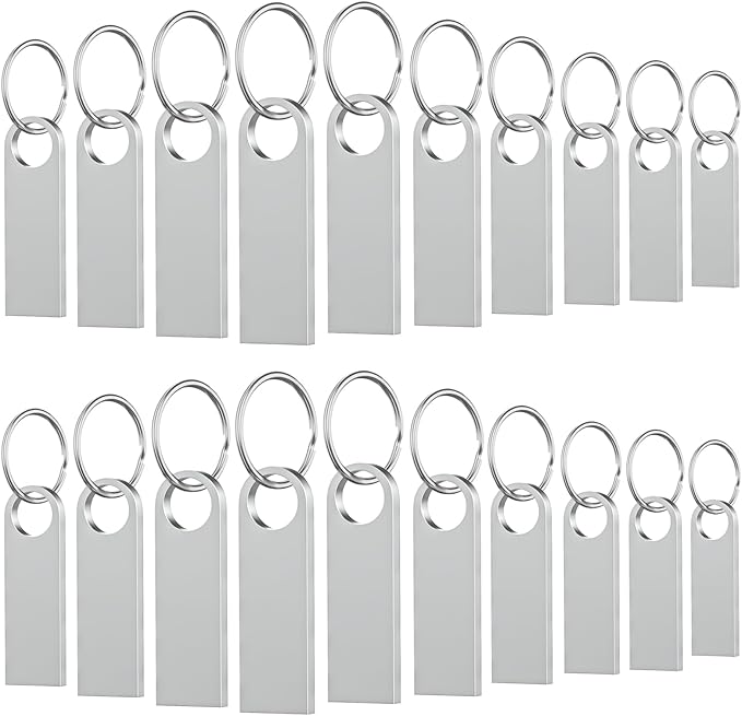 20 Pack 8GB USB Flash Drive with Keychains, Wooolken Sleek Metal USB 2.0 Thumb Drives Memory Stick for PC Laptop Computer(Sliver)