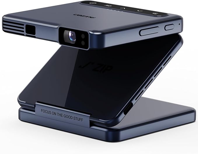 Aurzen ZIP Tri-Fold DLP Ultra-Portable Mini Projector with Bluetooth 5.4, Screen Mirroring, 1.5H Playtime, Type-C Fast Charging, Zero-Lag Focus&Keystone, Compatible with Phone/Tablet/PC, Blue
