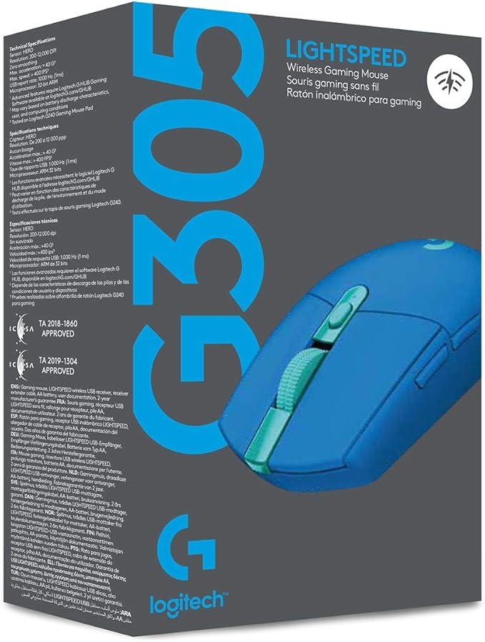 Logitech G305 LIGHTSPEED Wireless Gaming Mouse, Hero 12K Sensor, 12,000 DPI, Lightweight, 6 Programmable Buttons, 250h Battery Life, On-Board Memory, PC/Mac - Blue