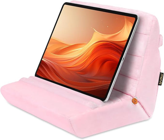 MOSISO Tablet Pillow Stand,Soft Tablet Holder for Lap,Tablet Soft Pad Dock with Pockets&Stylus Slot&4 Viewing Angles Compatible with iPad Pro 12.9,11,10.5,9.7,Air Mini 6,5,4,3, E-Reader, Pink