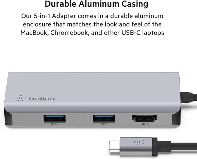 Belkin USB-C Hub, 5-in-1 MultiPort USB-C Docking Station for MacBook & Windows w/ 4K HDMI 1.4, 2x USB-A 3.1, SD 3.0, & Micro SD 3.0, & 5Gbps Data Transfer for Home, Office, & Travel, PVC002