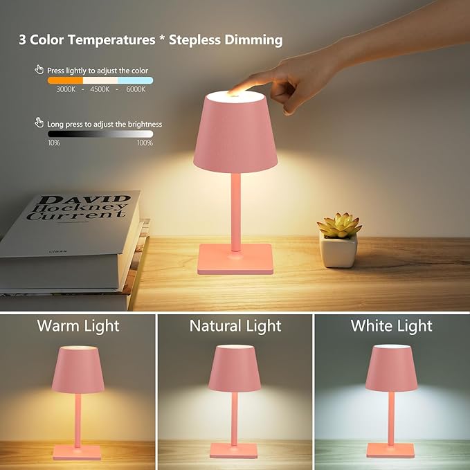 Pink Cordless Table Lamp Set of 2 for Patio Restaurant Home Dinner Dining