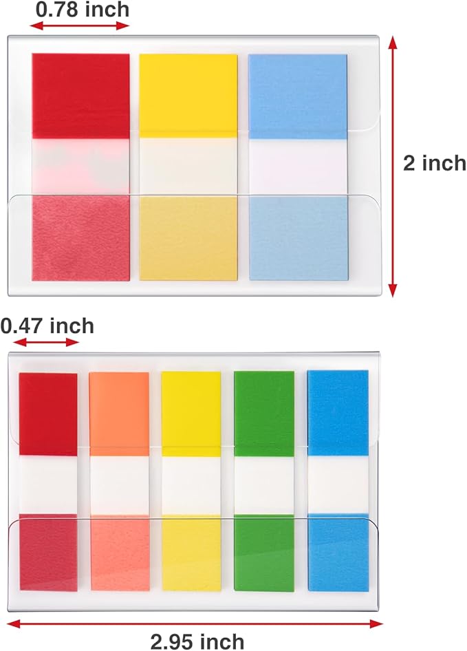 KICNIC Sticky Tabs 800 Pcs, 2 Sizes (1.77×0.79 in & 1.77×0.39 in) Fluorescent Pop Up Book Tabs, Adhesive Index Page Markers, Reusable School Office Supplies, 8 On-The-Go Dispensers (10 Colors)