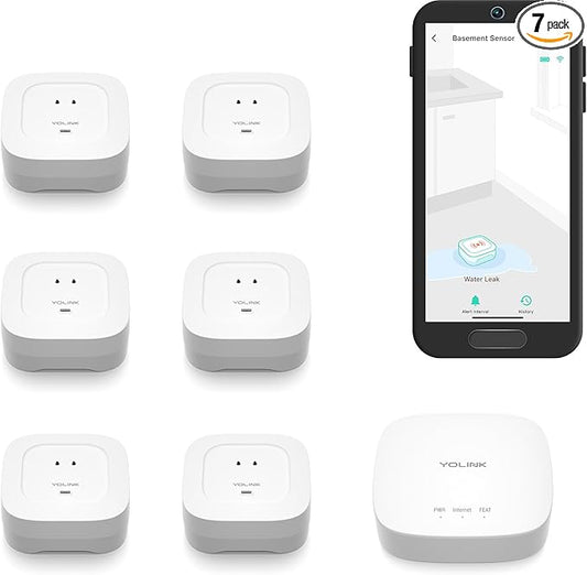 YoLink Water Leak Starter Kit: Hub + 6 Leak Sensor 4 (105 dB Siren), LoRa Long-Range, App/SMS/Email Alerts, D2D Offline, 2 AAA Up to 5-Year Battery, Works with Alexa/IFTTT/Home Assistant