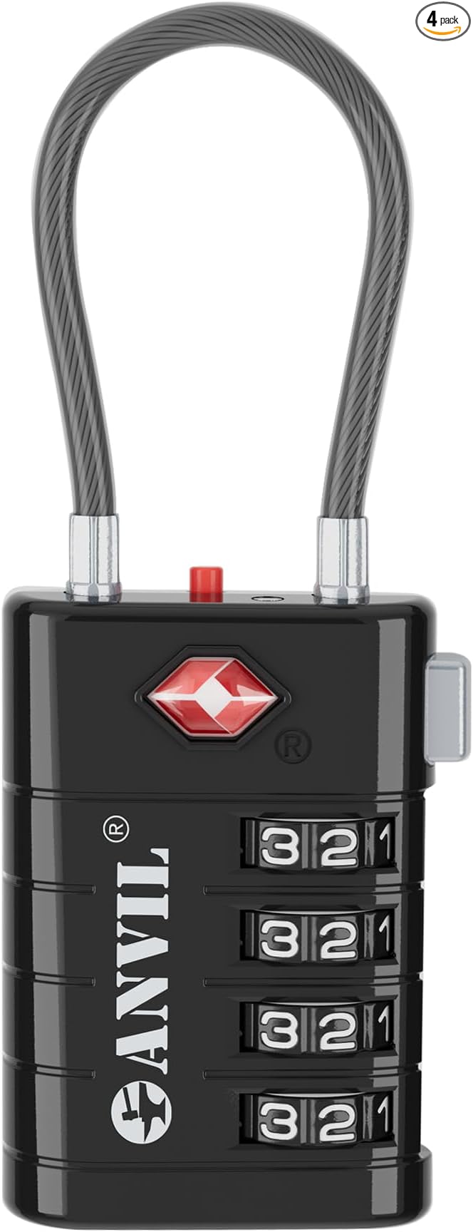 ANVIL 4 Digit Luggage Locks, TSA Locks for Luggage, Advanced TSA008 core, Alert Indicator for Your Travel Lock, Suitcase Lock. (1, Black)