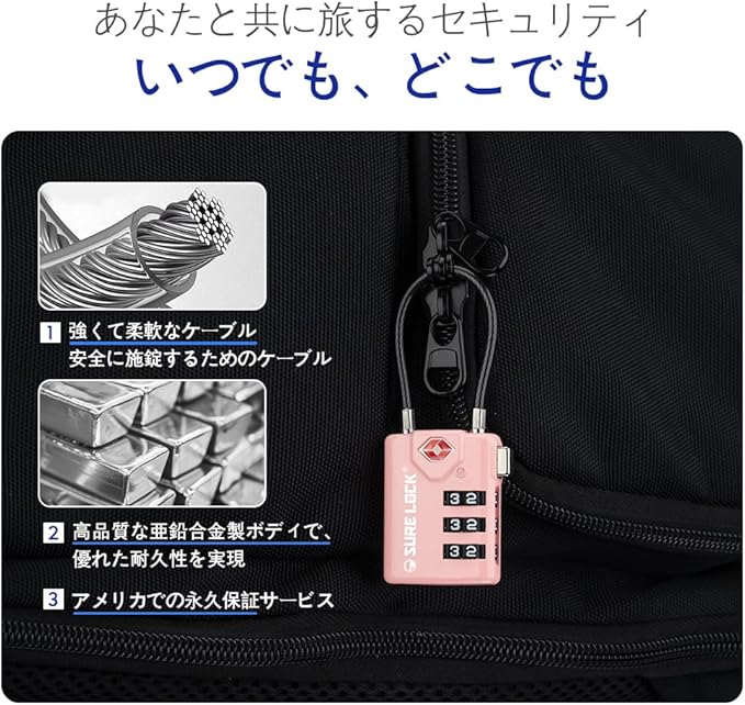 SURE LOCK TSA Compatible Travel Luggage Locks, Inspection Indicator, Easy Read Dials TSA Approved with Zinc Alloy (2, Pink 2 Pack)